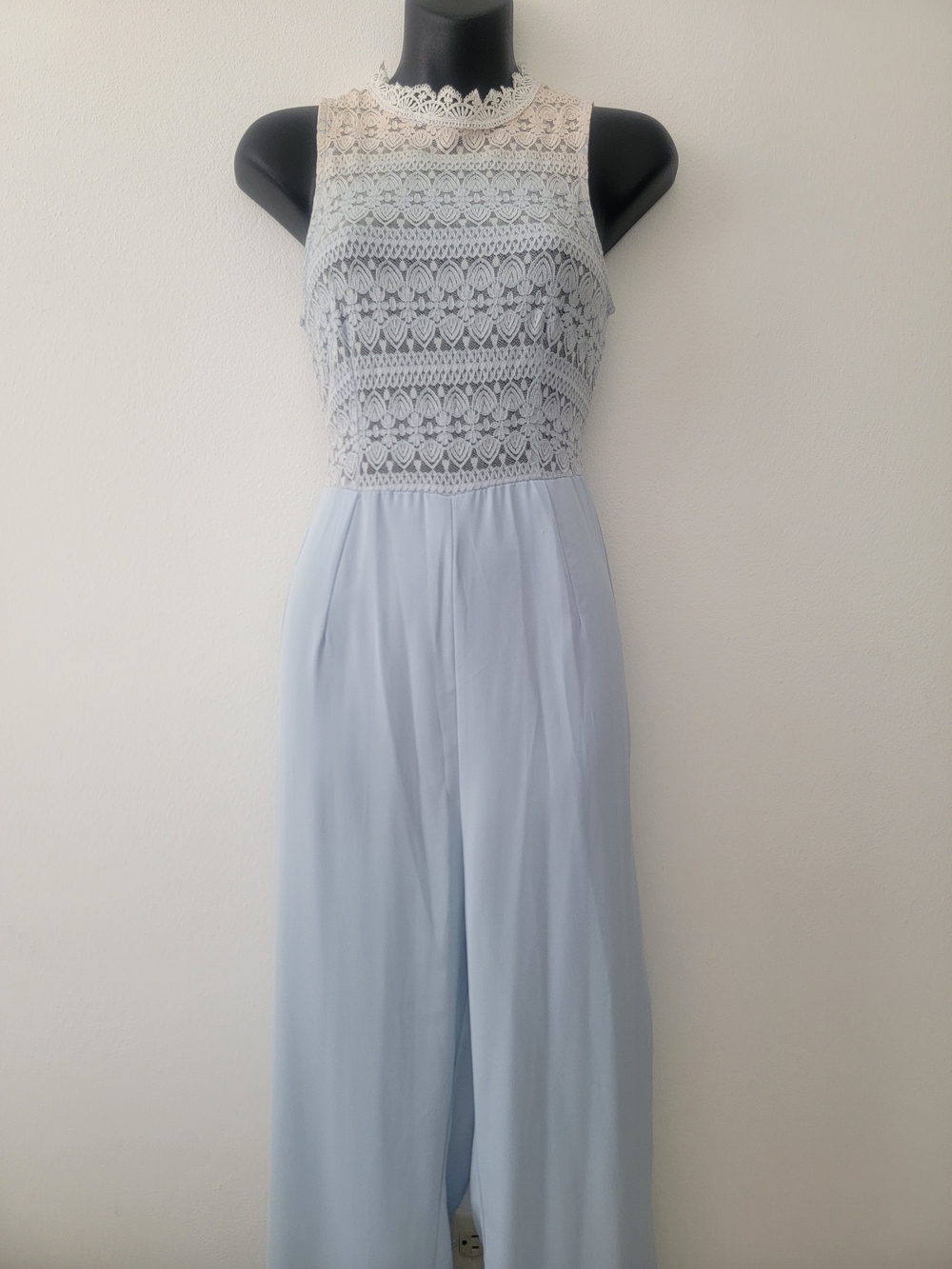 Lace Bodice Sleeveless Jumpsuit - Light Blue